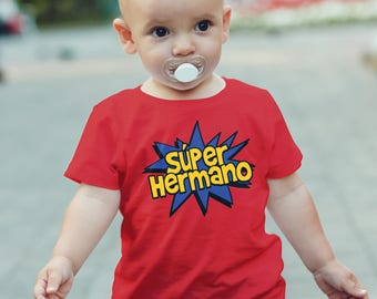 Super Hermano, Spanish Brother Shirt - Super Hero Bro Tee - Kids / Toddler Short Sleeve T-Shirt - Sibling Gift - Family Photo Reunion Outfit