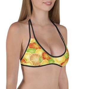 Watercolor Citrus Slices Bikini Top (Bottom also available) - Reversible Design = two tops in one! Fruity Orange Swimsuit