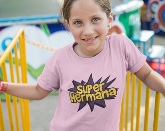Super Hermana - Spanish Sister Tshirt - Super Hero Sis Tee - Kids Toddler Short Sleeve T-Shirt - Pregnancy Announcement Shirt Welcome Baby!