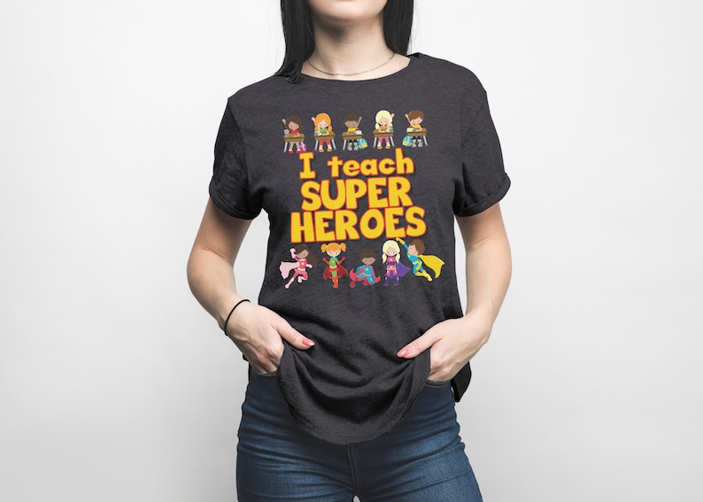 I Teach Super Heroes Comic Book Style Teacher Appreciation Gift Unisex T-Shirt Teaching Tshirt Growth Mindset Dark Grey Heather