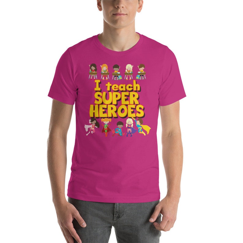 I Teach Super Heroes Comic Book Style Teacher Appreciation Gift Unisex T-Shirt Teaching Tshirt Growth Mindset Berry