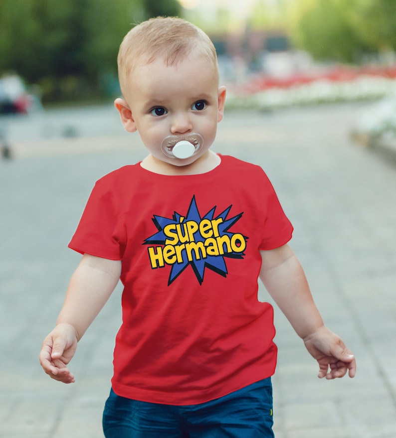 Super Hermano, Spanish Brother Shirt - Super Hero Bro Tee - Kids / Toddler Short Sleeve T-Shirt - Sibling Gift - Family Photo Reunion Outfit image 1