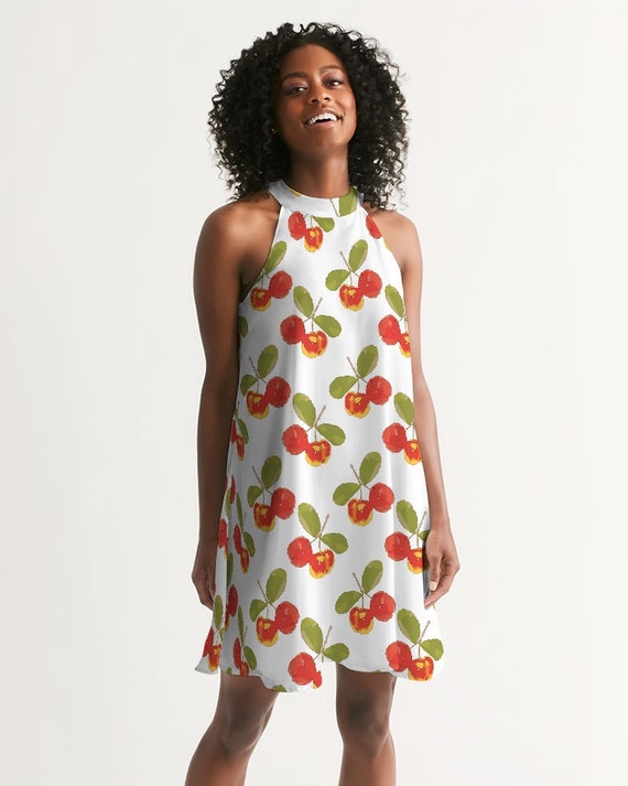 Acerola Caribbean Cherry Women's Halter Dress - Summer Dress - Tropical  Fruit Print - Vacation Outfit - Summer Party Dress - Etsy