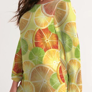 Women's Long Sleeve Chiffon Dress Citrus Explosion - Lime, Blood Orange ...