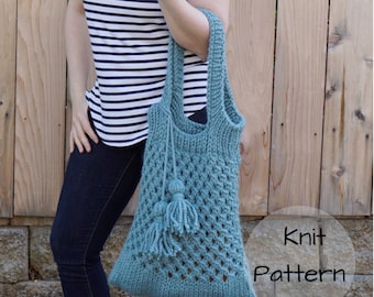 Knitting Pattern // Mesh Knitted Bag Market Tote Reusable Grocery Yarn Bag // Monterosso Market Bag PATTERN