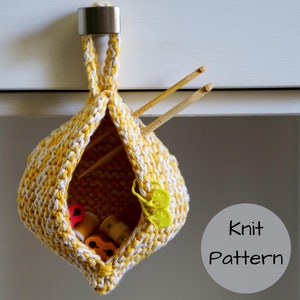 Knitting Pattern // Knitted Hanging Basket Storage Home Decor Pouch Easy Knit Bin Small Organizing Sack// Limoncello Hanging Basket PATTERN