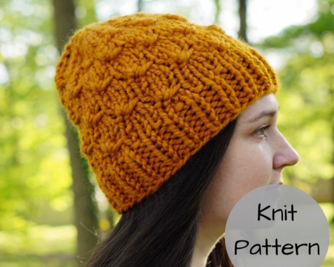 Knitting Pattern // Chunky Soft Knit Beanie Knotted Textured Hat Fitted ...