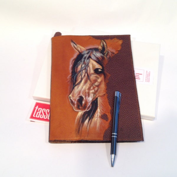 Mustang Leather Journal/Notebook, Painted Mustang Notebook,  Mustang Portrait Refillable Journal, Kiger Mustang Journal/Diary