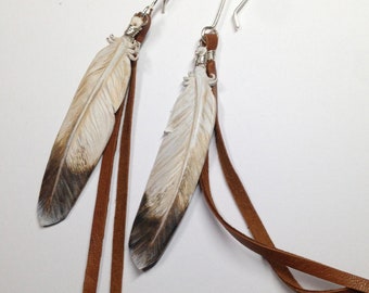 Feather Earrings, Eagle Feather Earrings, Phoenix Feather Earrings , BlueJay earrings, Boho earrings, Delicate Leather feather earrings