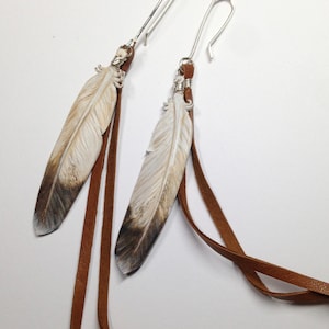 Very delicate Feather earrings painted and carved Bald Eagle, Phoenix, Blue Jay and White/gold styles. Super lightweight & fine detailed .