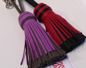 Chunky Tassel, Light Purple 3.5" Tassel, Tassel Keychain, Tassel Charm, Wine Red Leather Tassel, chunky Leather Tassel, Chunky Bag Tassel