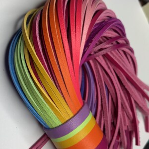 Luxe leren Rainbow Tassel-bedel met 10" druppel, gegradueerd spectrum, meerdere heldere, sappige kleuren, spectaculaire tasbedel met statement-spectrum afbeelding 2