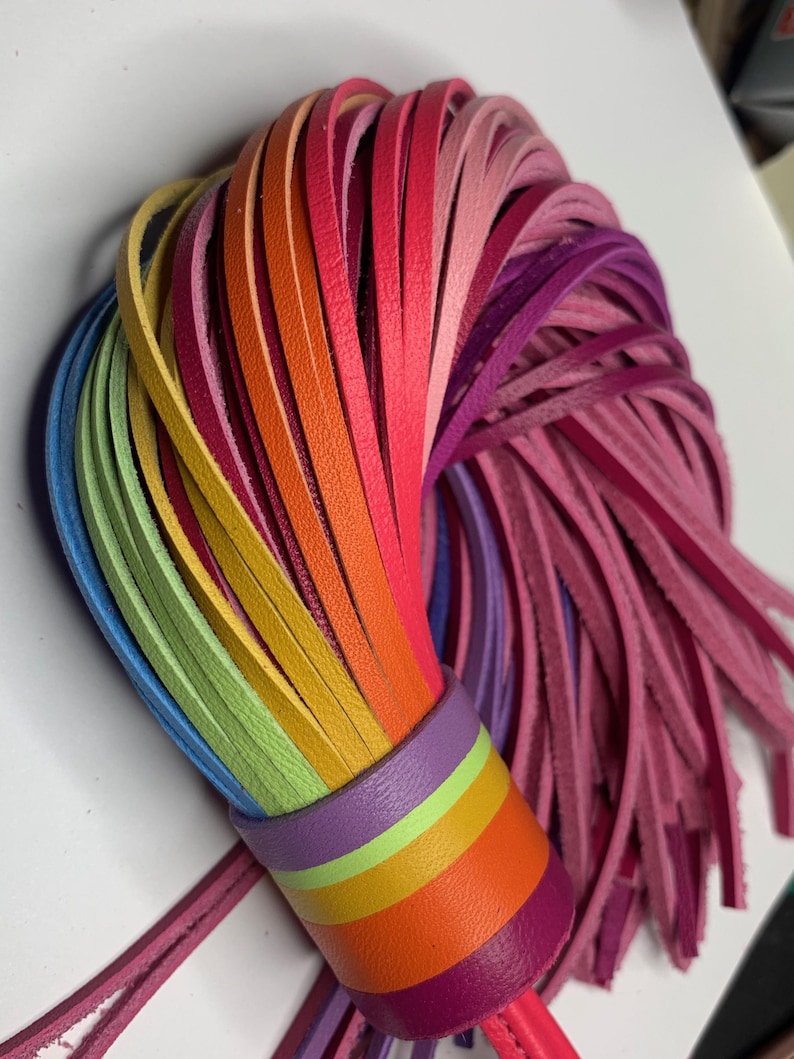 Luxe leren Rainbow Tassel-bedel met 10" druppel, gegradueerd spectrum, meerdere heldere, sappige kleuren, spectaculaire tasbedel met statement-spectrum afbeelding 2