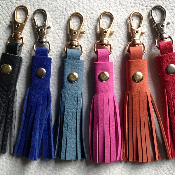 Cute Mini leather Boot Tassels, Pair 100mm Leather/Suede Ankle or zipper pull, Purses, Ideal for clothing or footwear, fine hand cut fringe
