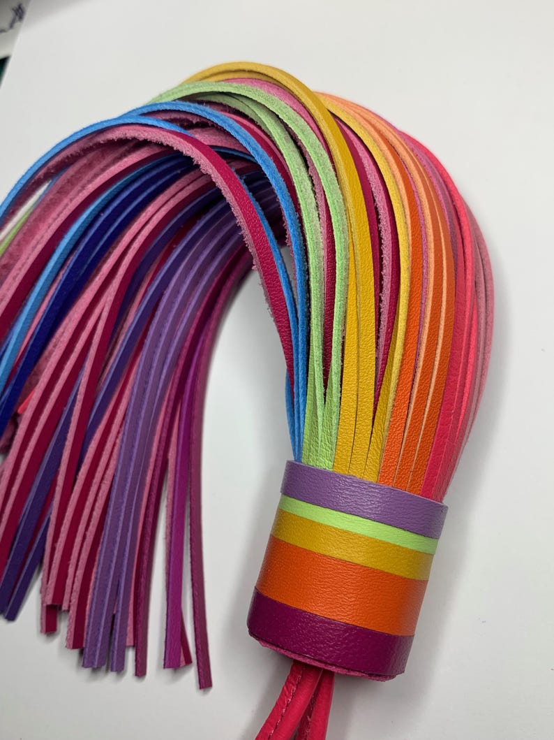 Luxe leren Rainbow Tassel-bedel met 10" druppel, gegradueerd spectrum, meerdere heldere, sappige kleuren, spectaculaire tasbedel met statement-spectrum afbeelding 14