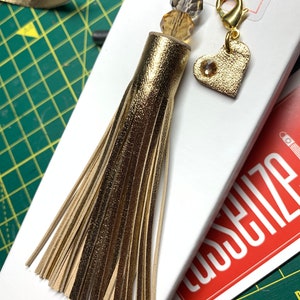 Leather Fringe & Crystal topped tassel with a little clip on Heart in matching colour featuring a sparkly crystal, supple hand cut soft hide image 4