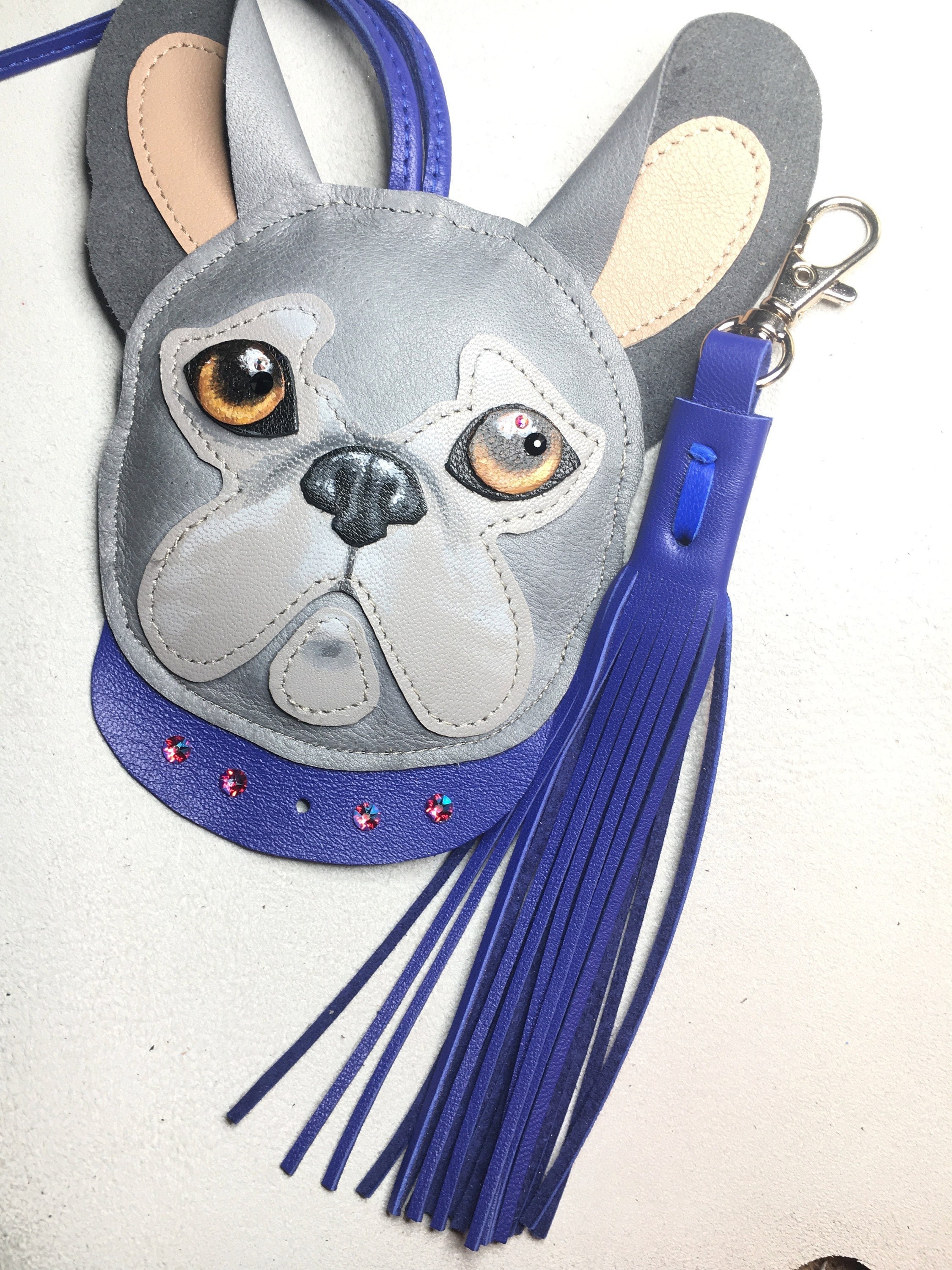 French Bulldog Charm Blue French Bulldog Bag Tassel French 