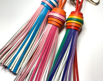 LGBTQ  multi flag themed leather tassel charm, subtle gender identity signal