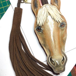 Custom Portrait Horse Charm with tassel, accurate hand painted Leather personalised equine gift, perfect  Memorial or Remembrance keepsake,