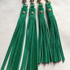 Leather Boot Tassels with Clips, finely hand cut, soft pair of tassels in many colours for Bags, Boots or Zippers, with metal stud feature. image 7