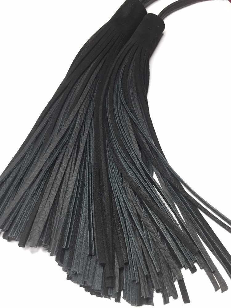 Long Full Black Suede & Leather Double Tassel18 Drop Tassel Etsy
