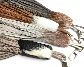 Soft Natural Cowhide, Fur topped Bag Tassel Charm with a boho look a very versatile look