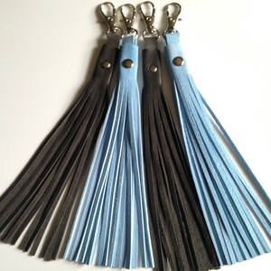 Leather Boot Tassels with Clips, finely hand cut, soft pair of tassels in many colours for Bags, Boots or Zippers, with metal stud feature. image 3