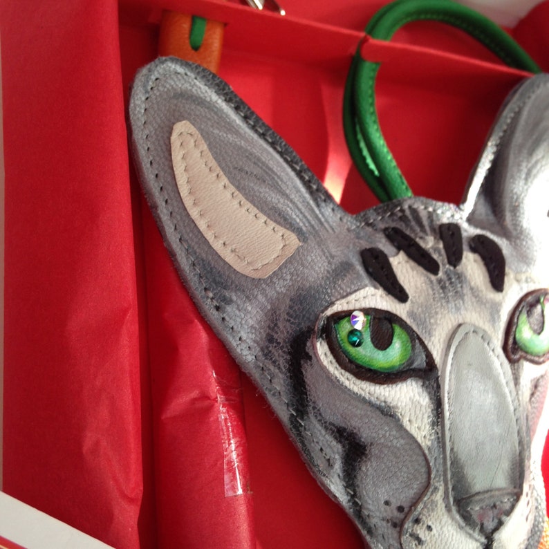 Cat lovers gift Personalised Hand Painted Cat Charm Oriental Tabby Cat Bag Charm Custom Order Silver Tabby Oriental Cat Charm