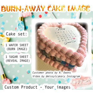 Burn Away Cake Set Custom edible images Wafer and sugar sheets, Burn-away Cake Toppers Heart Cake