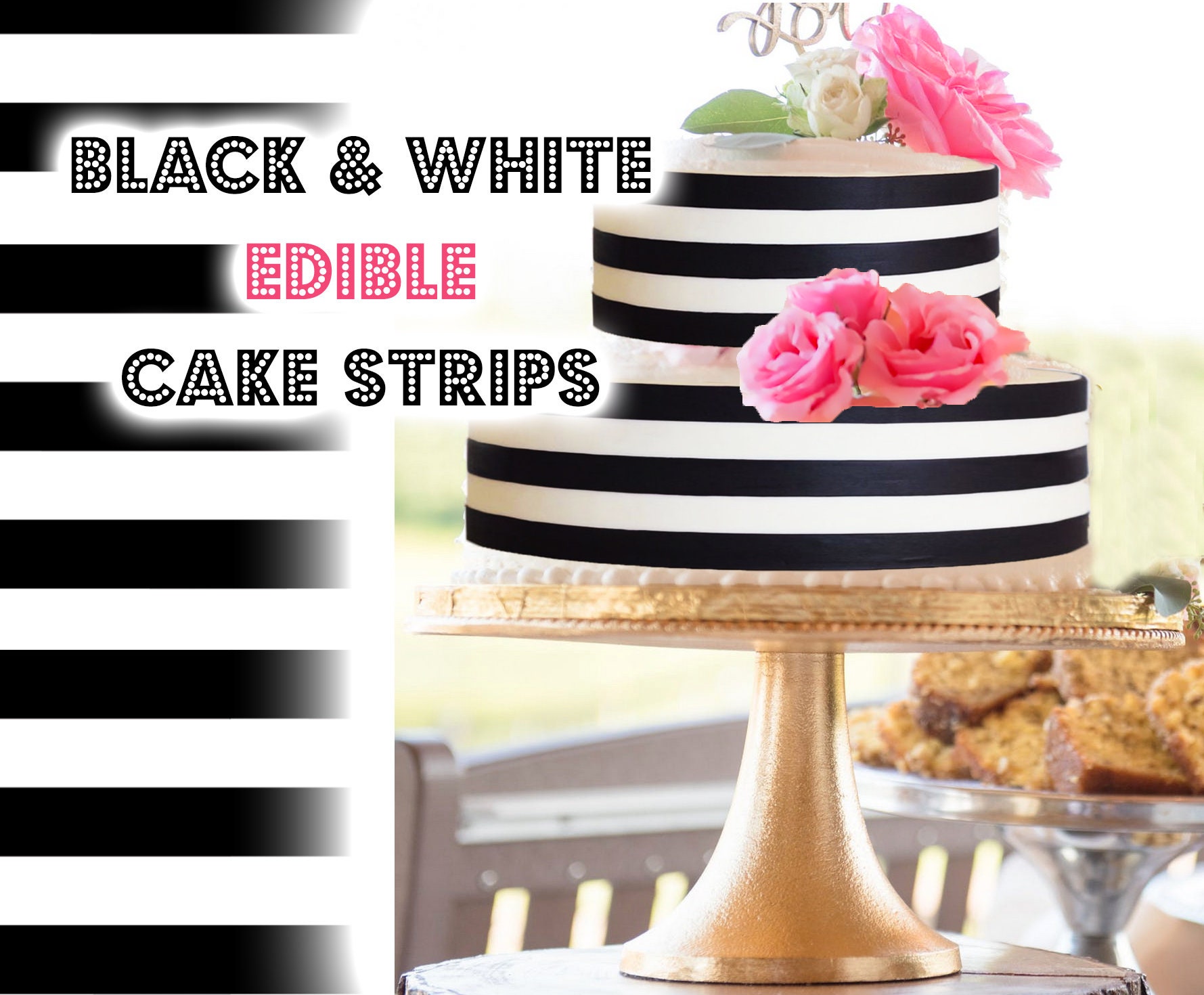 Black and White Stripes EDIBLE CAKE STRIPS Kate Spade Inspired - Etsy Hong  Kong