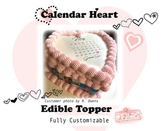 Heart Calendar Edible Image Cake Topper Frosting Sheet Custom Personalized