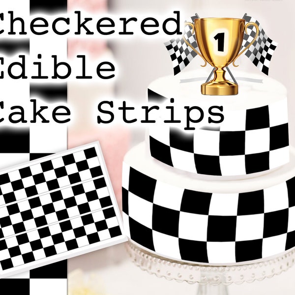 Checkered Edible Cake Strips Car Racing Party Cake Border Frosting Sheet Birthday