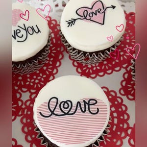 Valentine&#39;s Day Love EDIBLE CUPCAKE TOPPER Cookie Frosting Sheet Custom