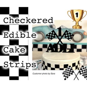 Checkered Edible Cake Strips Car Racing Party Cake Wrap Frosting Sheet Birthday