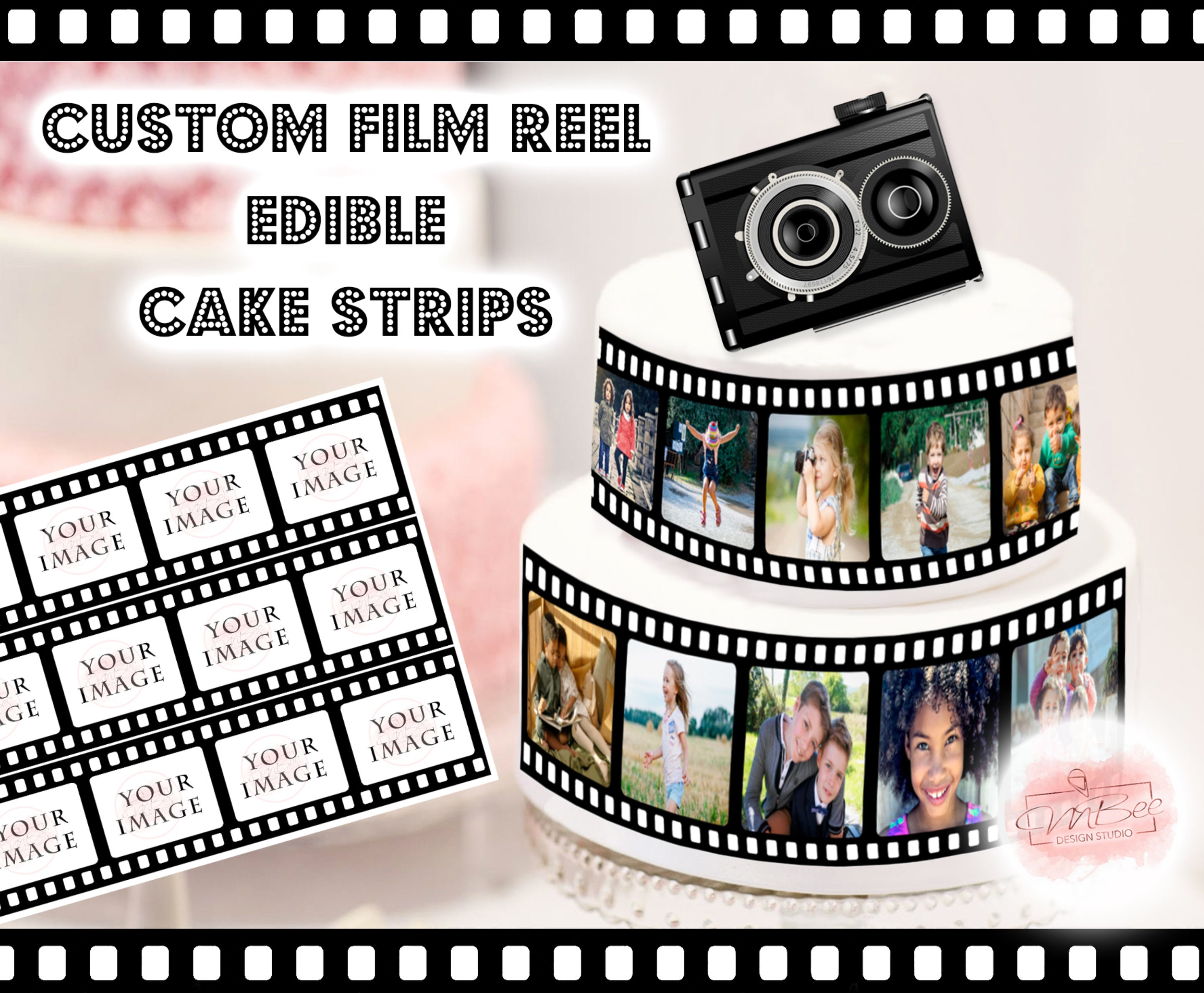 Film Reel Edible Cake Wrap Custom Photo Border Cake Strips Frosting Sheet Birthday  Movie Party 