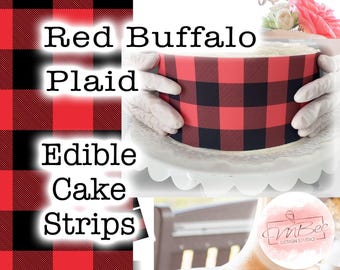 Buffalo Plaid Red and Black Edible Cake Strips Party Cake Border Frosting Sheet Birthday