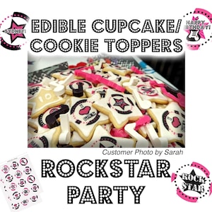 Rock Star Party EDIBLE CUPCAKE TOPPER Cookie Frosting Sheet Custom Name Age Personalized RockStar Birthday