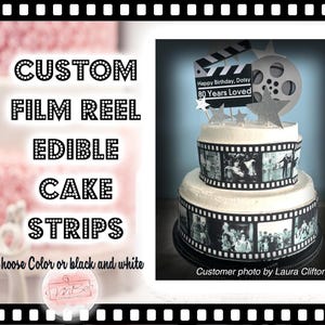 Film Reel Edible Cake Wrap Custom Photo Border Cake Strips Frosting Sheet Birthday Movie Party