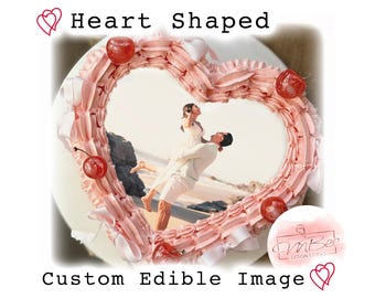 Heart Shaped Custom edible photo, Heart Cake Image, Birthday, Wedding, Sugar Sheet topper