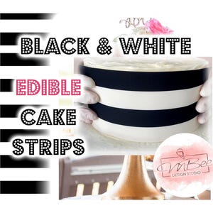 Black and White Stripes EDIBLE CAKE STRIPS Cake Border Frosting Sheet Birthday Bridal Shower Wedding