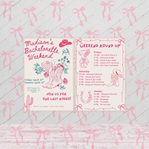Editable Cowgirl Bachelorette Weekend Itinerary | Pink Western Bach Invite | Canva Template | Digital Download