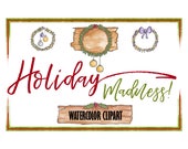 Holiday Clipart-Christmas Clipart-Object Clipart-Watercolor Clipart-Banner Clipart-Planner Clipart-Wreath Clipart-Christmas Banner-Ornaments