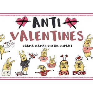 Valentines-Animal Clipart-llama Clipart-Anti Valentines Clipart-Cartoon-Sticker Clipart-Digital-Llama-alpaca-Funny-Llama Drama-Commercial