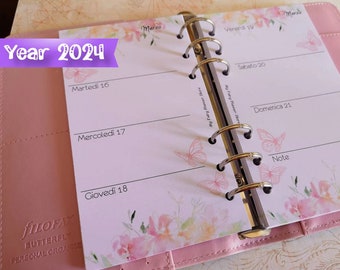 NIEUW 2024 - VLINDERDANS - Ringbound Planner Refill - Weken op twee pagina's - Filofax, Webster, KikkiK, Dokibook - A5, A6, Persoonlijk, Pocket