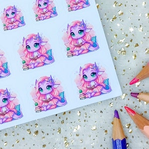 ZEFY READING - Stickers, Decoration, Journaling, Planner Stickers, Planning, Memory Keeping, Hobonichi Stickers, Sweet Purple Dragon