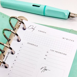 Daily Agenda - Undated Refill - Daily Refill - Filofax, Webster Page, KikkiK, Dokibook - A5, A6, Personal, Pocket - Minimal - Black & White