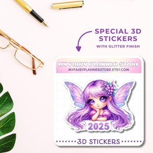 ELAN - 3D ステッカー - 2025 - グリッター - ホログラフィック - 記憶保持 - 計画 - 防水 - 妖精 - パープル - ライラック - 防水 - グリッター
