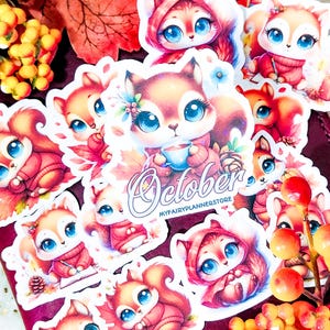 HAZEL COMFY & COZY - ダイカット - ステッカー - グリッター - ホログラフィック - 記憶保持 - 計画 - 防水 - リス - 秋 - 秋 - ミスト