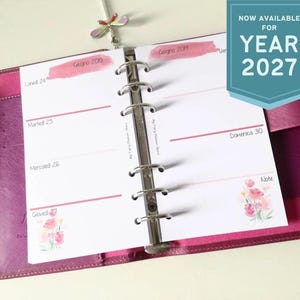 NEW 2027 - Ringbound Planner Refill - Week on Two Pages - Filofax, KikkiK, Webster Pages, Dokibook - A5, Personal, A6, Pocket - Flower