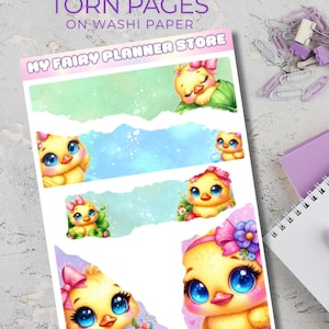 BUBBLES THE DUCK - Deco Stickers - Journaling - Washi Paper - Memory Keeping - Spring - Flowers - Summer - Torn Pages - Ripped Pages